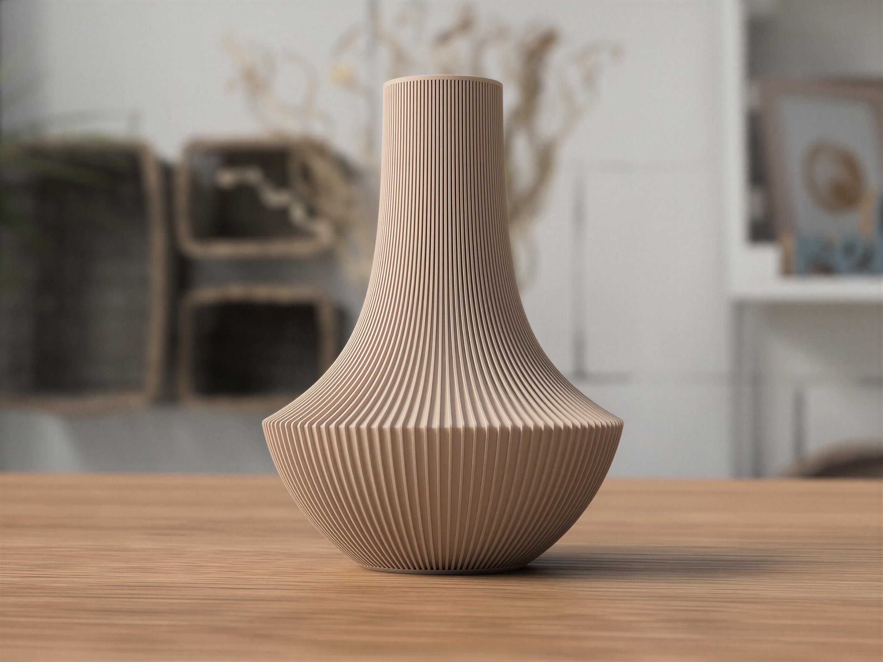 Sculptural Japandi Vase Set – Ribbed Neutral Shelf Decor – Modern Minimalist Table Accent